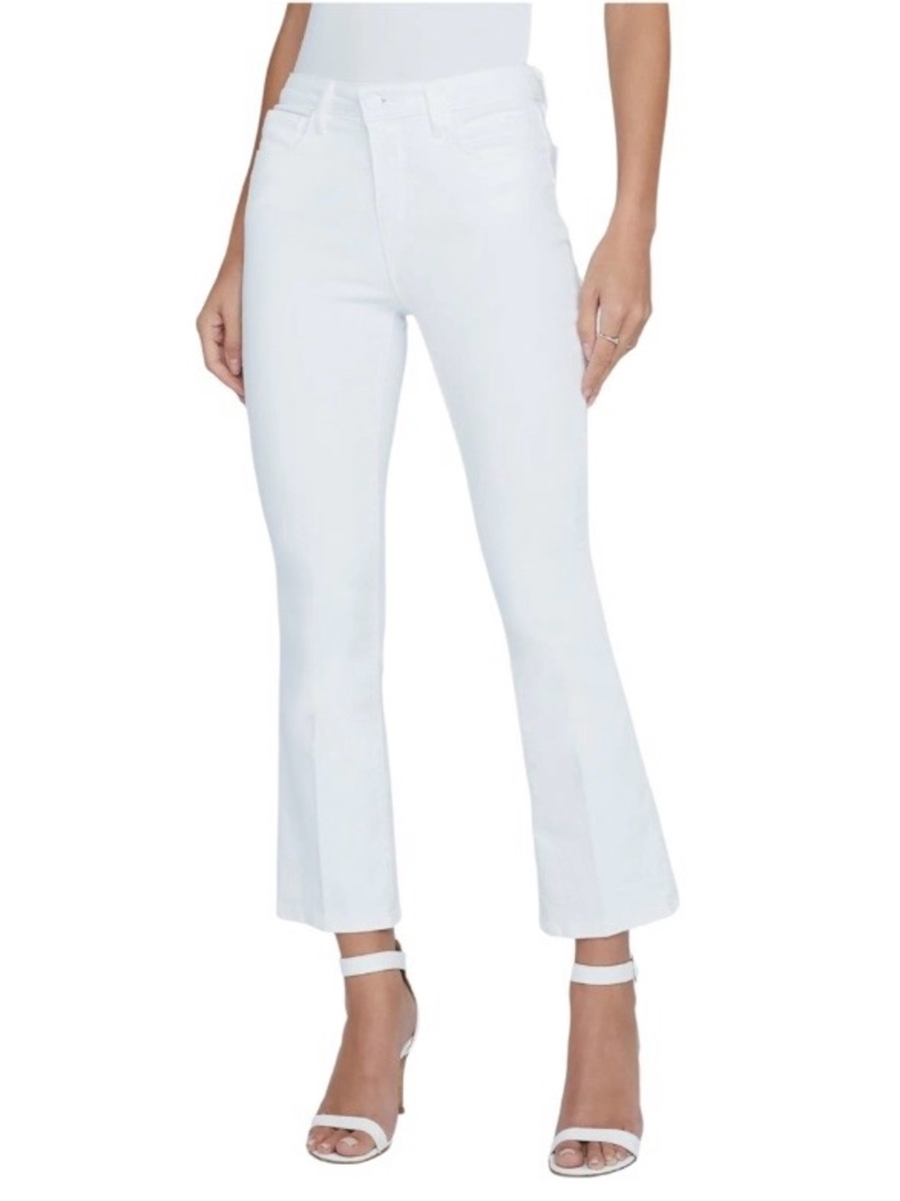 L’AGENCE Mira Crop Micro Bootcut‎ Jeans in White W/Gold Botton’s Cotton Blend 29